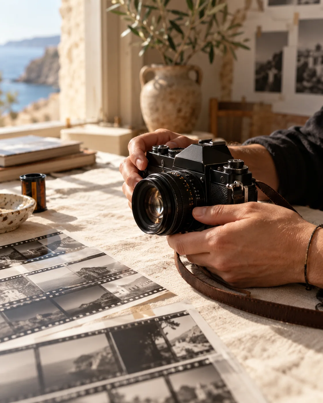 Des mains tenant un appareil photo dans un atelier — image d’ambiance provisoire